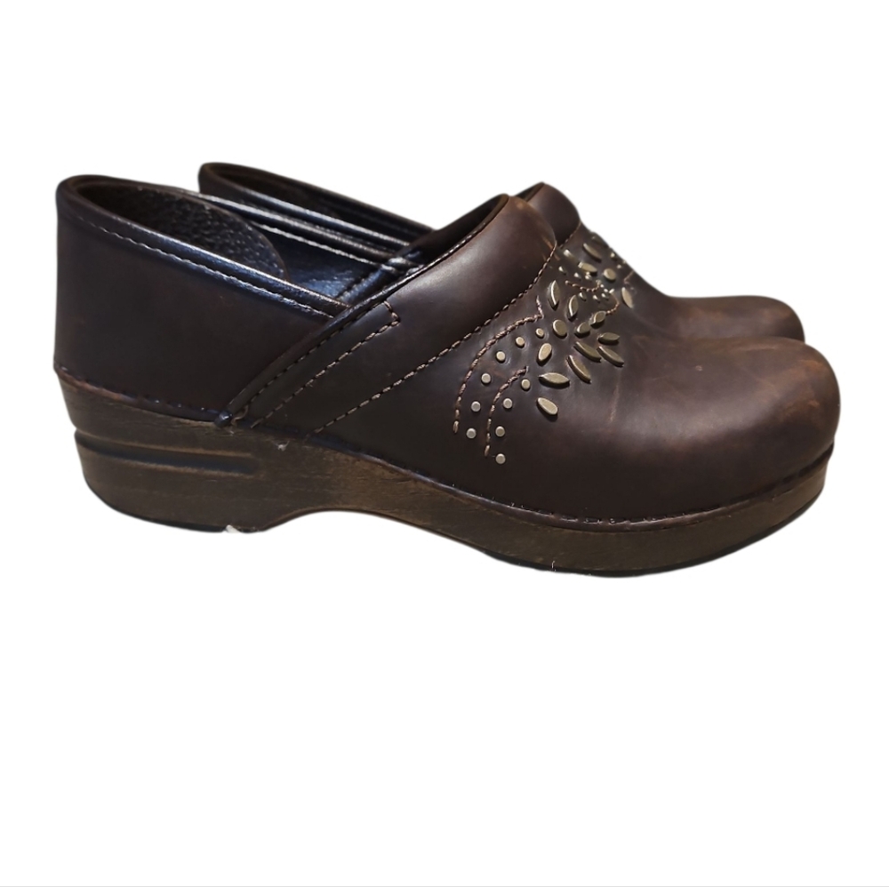 Dansko Patricia Embellished Brown Leather Clogs - Picture 5 of 16